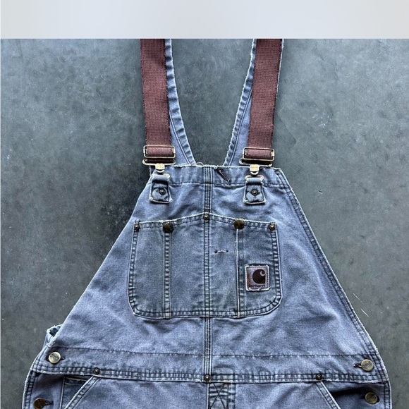 Vintage Carhartt; Gray Overalls with Brown Straps - Picture 3 of 5